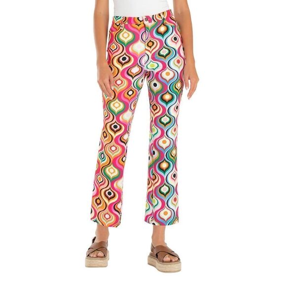 NWOT MAC Jeans Aida Cropped Kick Flare '70s Retro Colorful Print Trouser Pants 6 - Picture 3 of 12